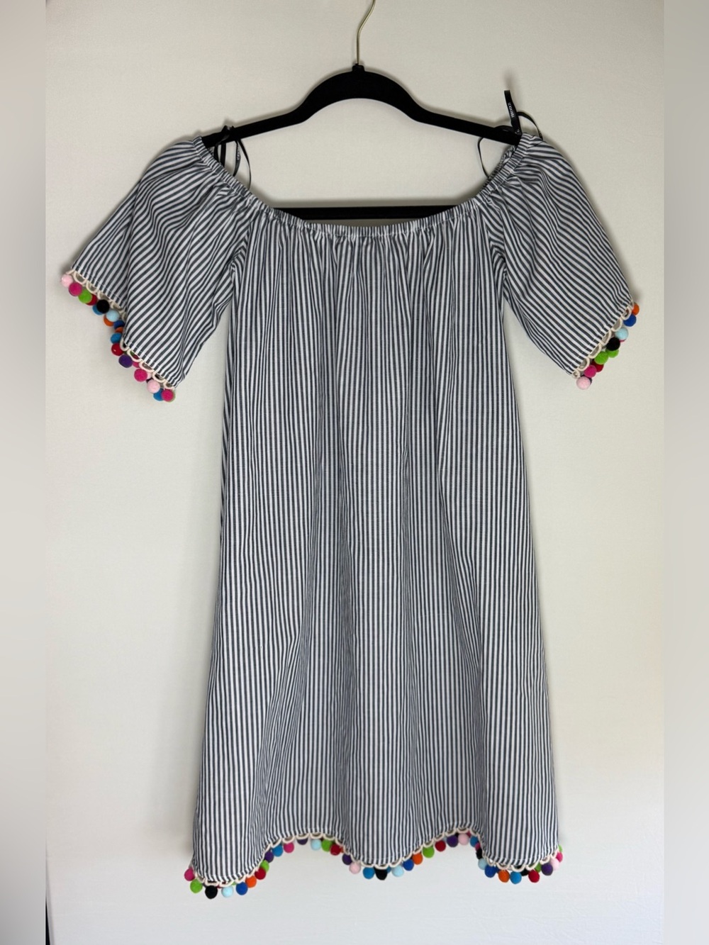 Forever 21 striped off shoulder Pom-pom Dress • NWT • Women’s small